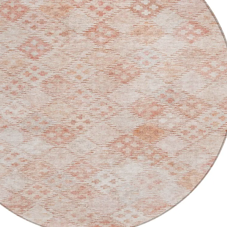 8' Pink And Blush Round Geometric Washable Indoor Outdoor Area Rug
