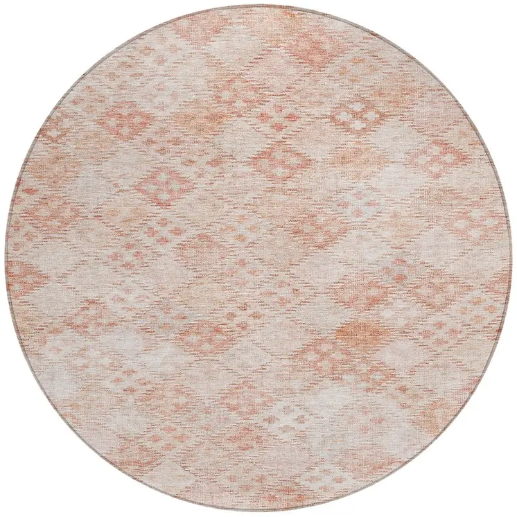 8' Pink And Blush Round Geometric Washable Indoor Outdoor Area Rug