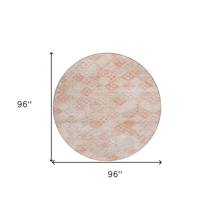 8' Pink And Blush Round Geometric Washable Indoor Outdoor Area Rug