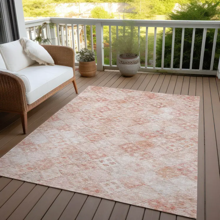10' X 14' Pink And Blush Geometric Washable Indoor Outdoor Area Rug