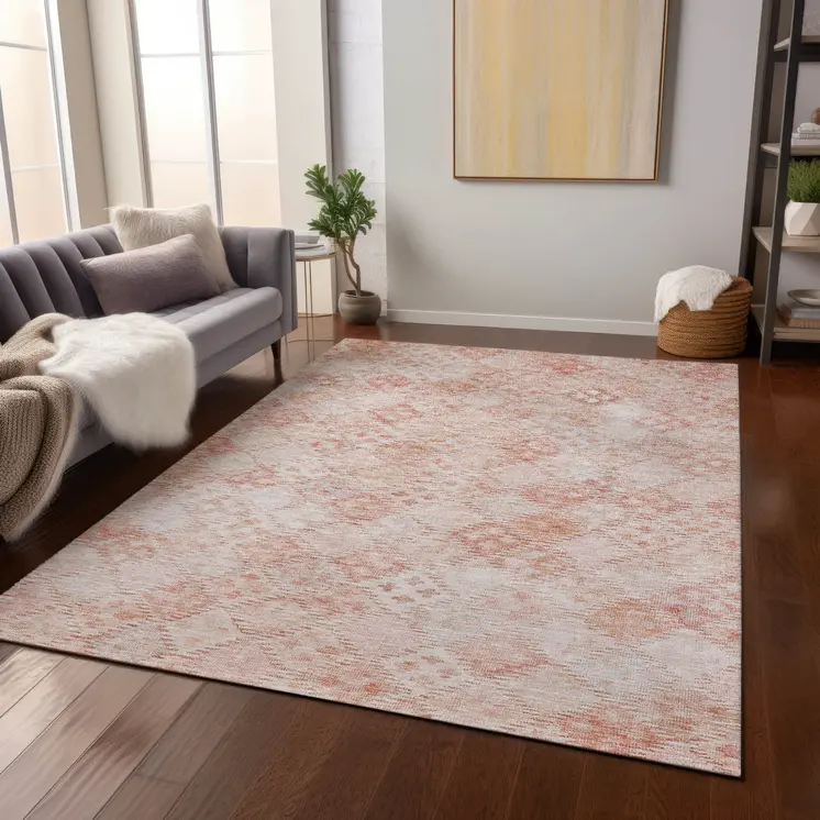 10' X 14' Pink And Blush Geometric Washable Indoor Outdoor Area Rug