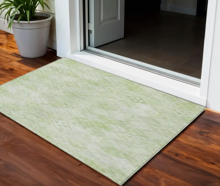 3' X 5' Sage And Ivory Geometric Washable Indoor Outdoor Area Rug