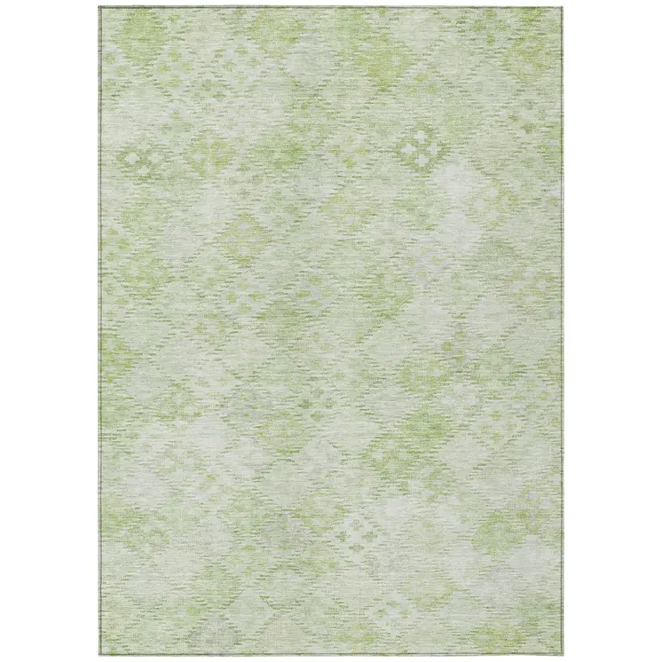 3' X 5' Sage And Ivory Geometric Washable Indoor Outdoor Area Rug