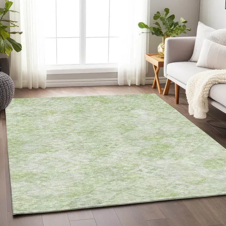3' X 5' Sage And Ivory Geometric Washable Indoor Outdoor Area Rug