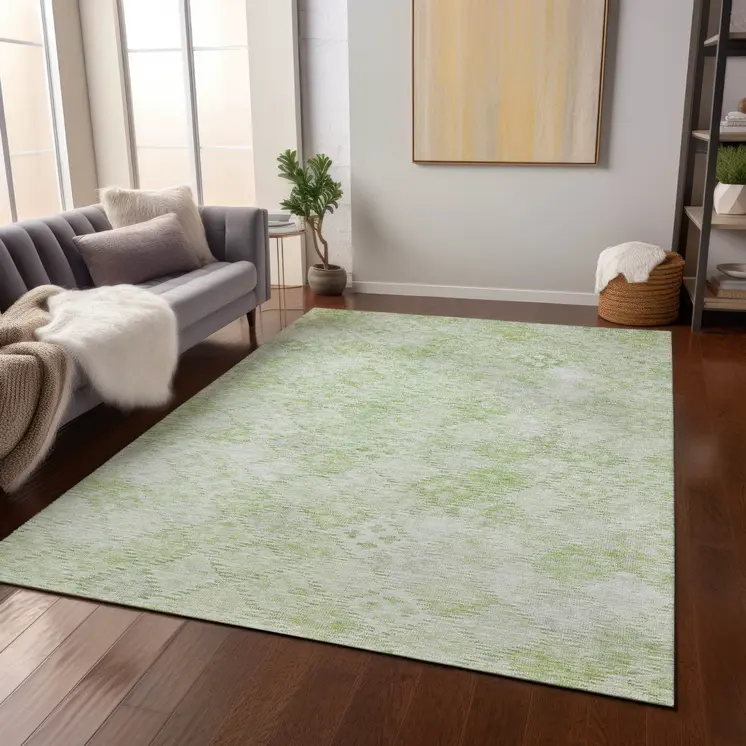 3' X 5' Sage And Ivory Geometric Washable Indoor Outdoor Area Rug