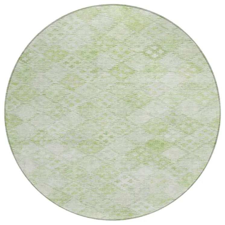 8' Sage And Ivory Round Geometric Washable Indoor Outdoor Area Rug