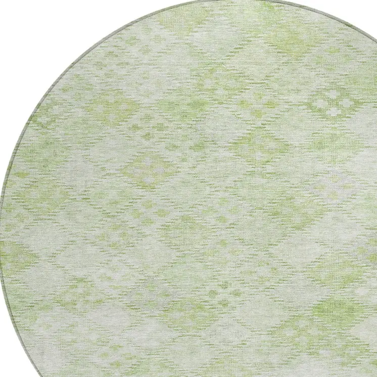 8' Sage And Ivory Round Geometric Washable Indoor Outdoor Area Rug