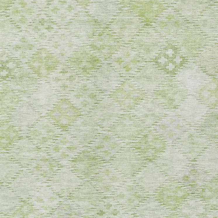 9' X 12' Sage And Ivory Geometric Washable Indoor Outdoor Area Rug