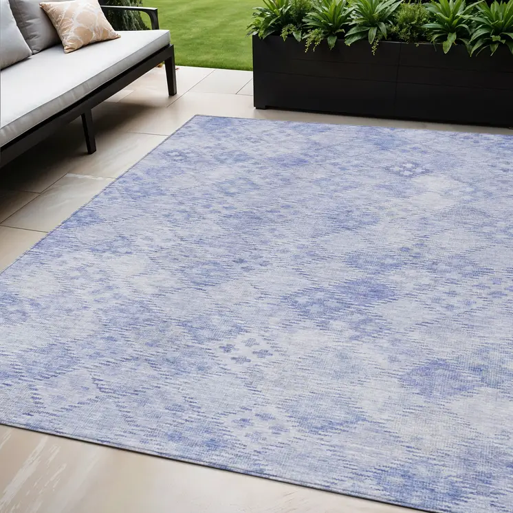 5' X 8' Sky Blue And Ivory Geometric Washable Indoor Outdoor Area Rug