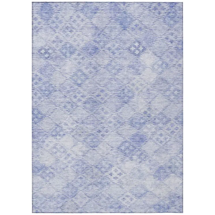 8' X 10' Sky Blue And Ivory Geometric Washable Indoor Outdoor Area Rug