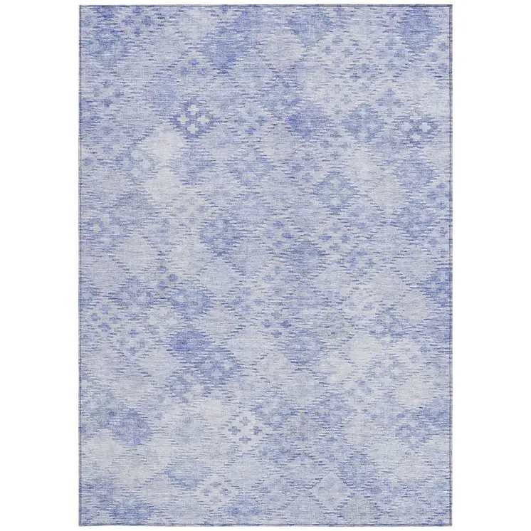 9' X 12' Sky Blue And Ivory Geometric Washable Indoor Outdoor Area Rug
