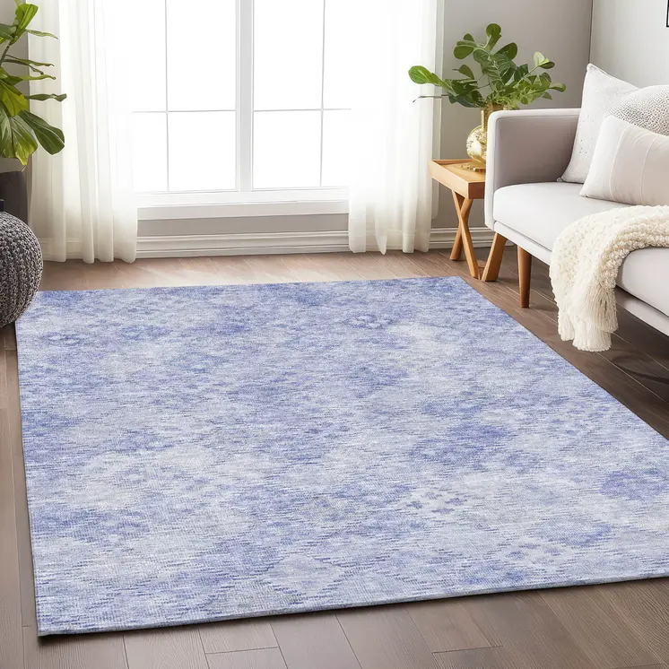 9' X 12' Sky Blue And Ivory Geometric Washable Indoor Outdoor Area Rug