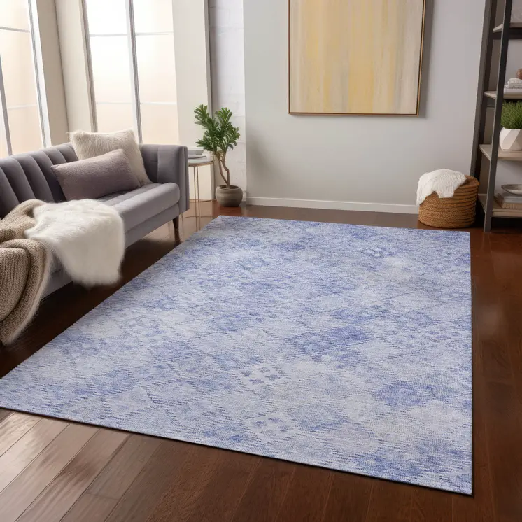 9' X 12' Sky Blue And Ivory Geometric Washable Indoor Outdoor Area Rug