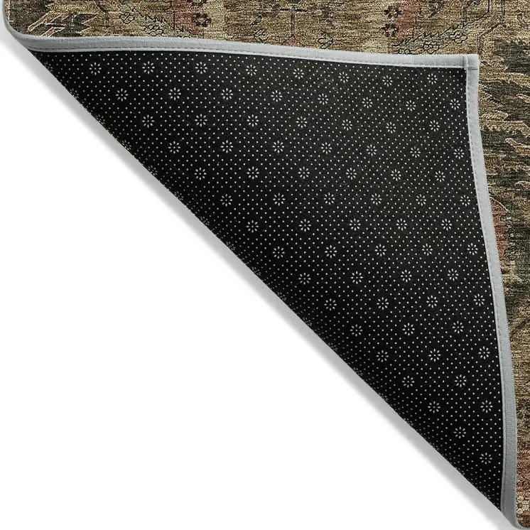 10' X 14' Brown Charcoal And Brick Red Damask Washable Indoor Outdoor Area Rug
