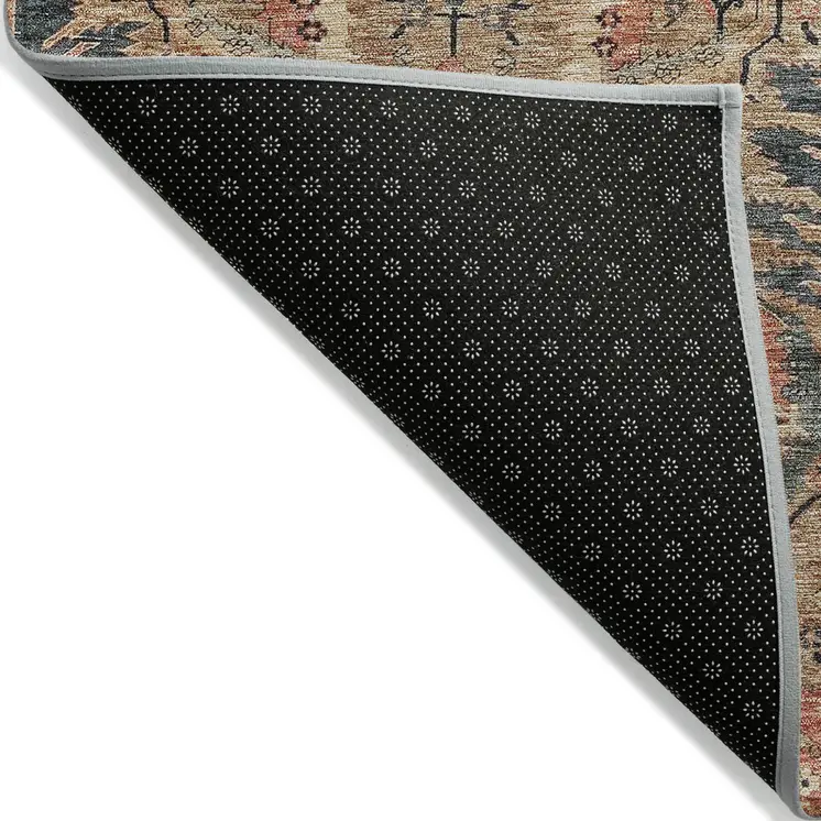 5' X 8' Khaki Terra Cotta And Black Damask Washable Indoor Outdoor Area Rug