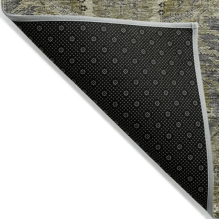 8' X 10' Taupe And Gray Damask Washable Indoor Outdoor Area Rug