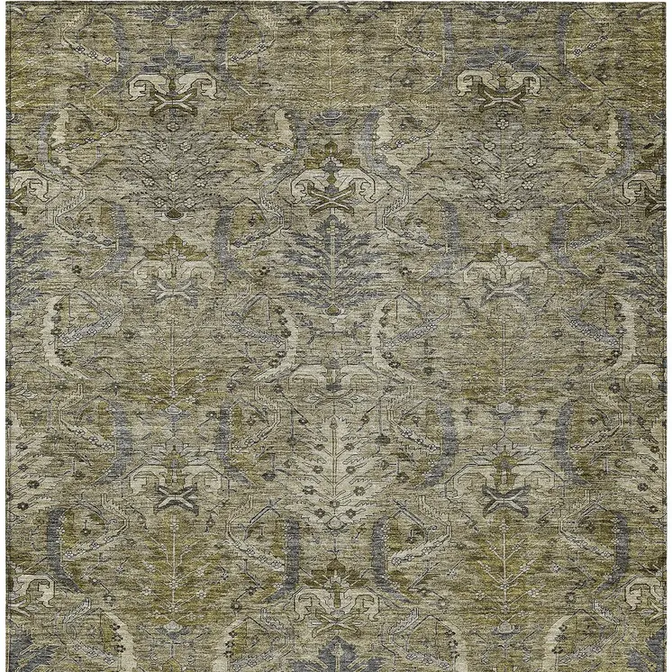 10' X 14' Taupe And Gray Damask Washable Indoor Outdoor Area Rug