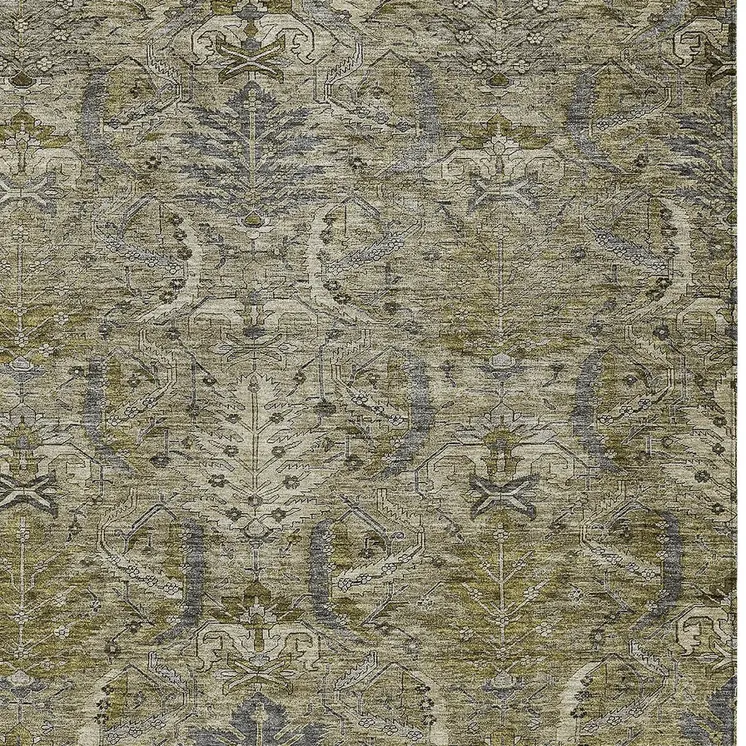 10' X 14' Taupe And Gray Damask Washable Indoor Outdoor Area Rug