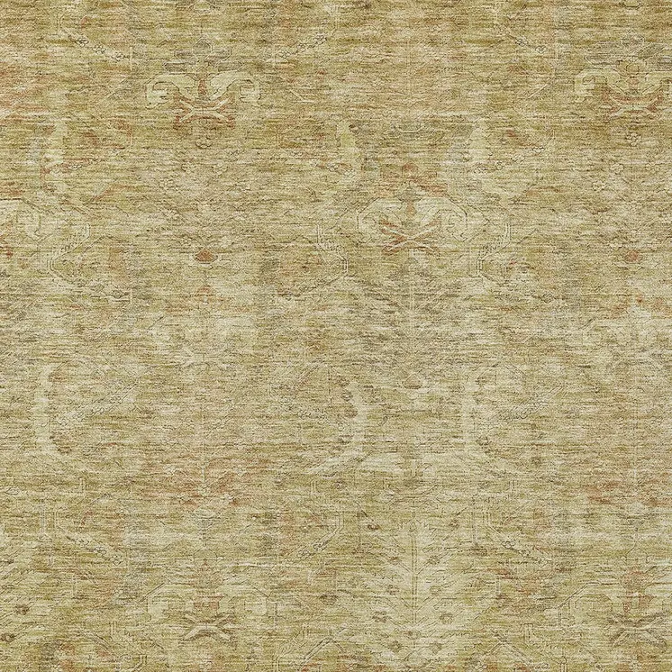 5' X 8' Wheat And Light Brown Damask Washable Indoor Outdoor Area Rug