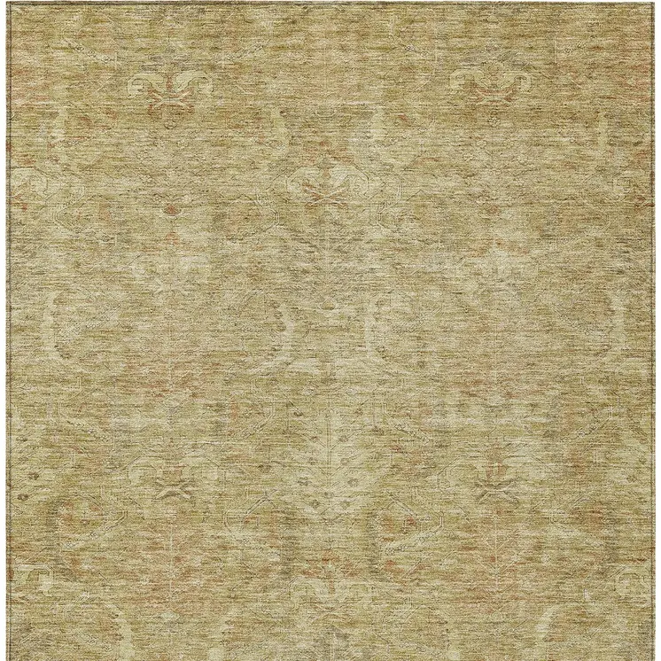 8' X 10' Wheat And Light Brown Damask Washable Indoor Outdoor Area Rug