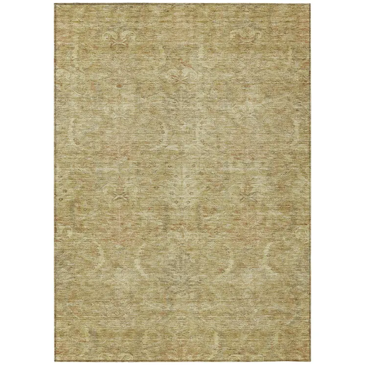 8' X 10' Wheat And Light Brown Damask Washable Indoor Outdoor Area Rug