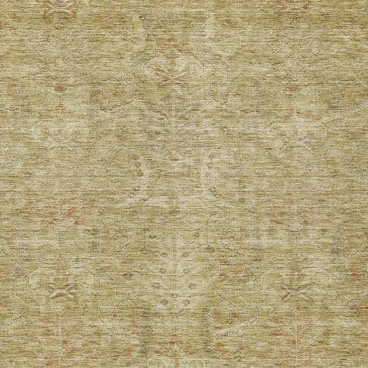 8' X 10' Wheat And Light Brown Damask Washable Indoor Outdoor Area Rug