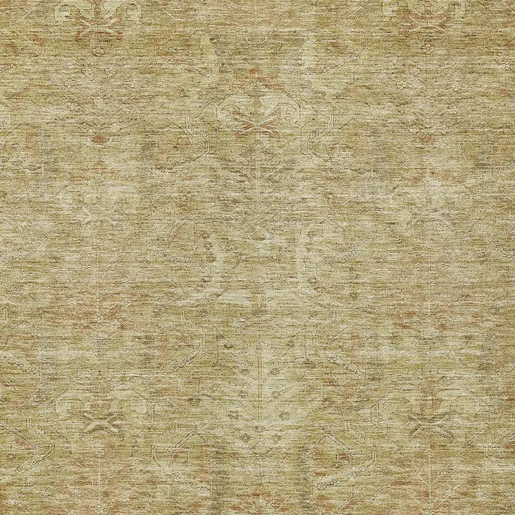 9' X 12' Wheat And Light Brown Damask Washable Indoor Outdoor Area Rug