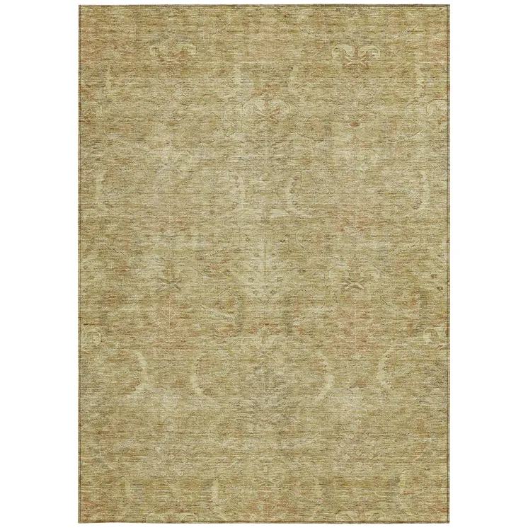 10' X 14' Wheat And Light Brown Damask Washable Indoor Outdoor Area Rug