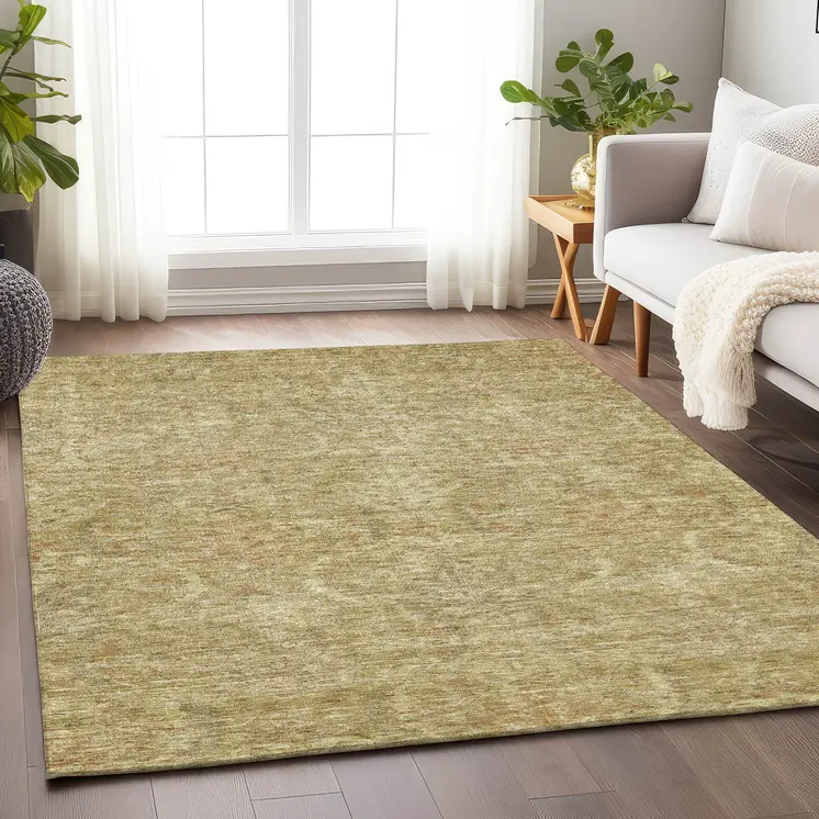 10' X 14' Wheat And Light Brown Damask Washable Indoor Outdoor Area Rug