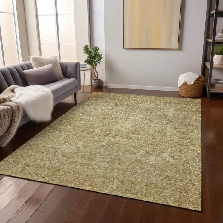 10' X 14' Wheat And Light Brown Damask Washable Indoor Outdoor Area Rug