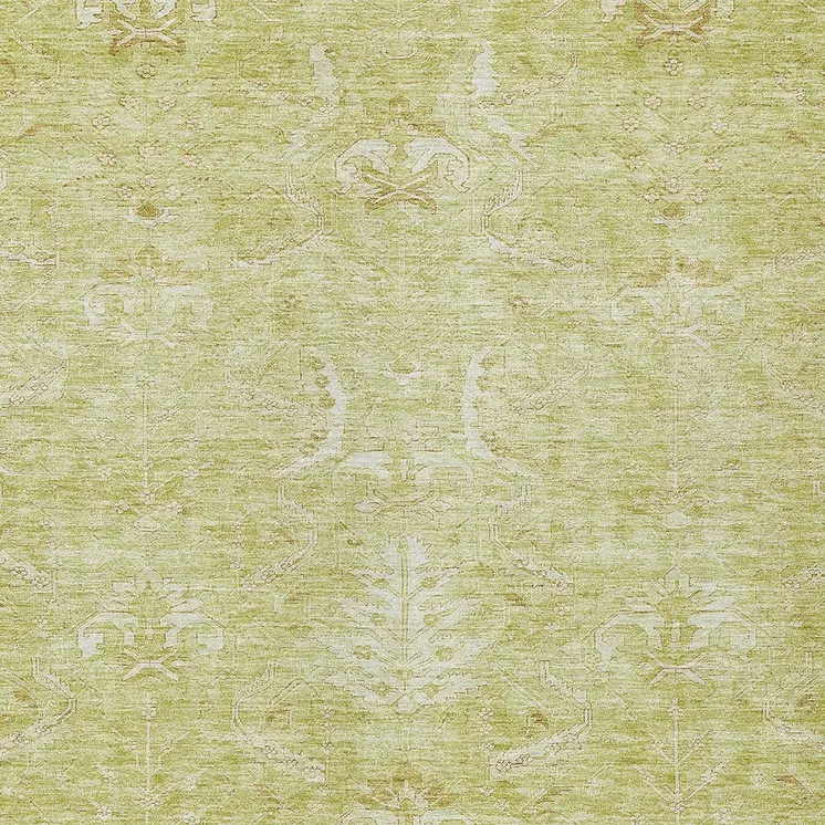 10' X 14' Artichoke Green And Ivory Damask Washable Indoor Outdoor Area Rug