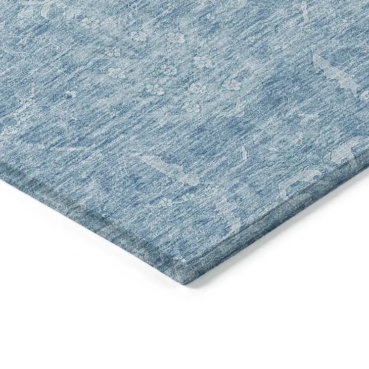5' X 8' Sky Blue And Ivory Damask Washable Indoor Outdoor Area Rug