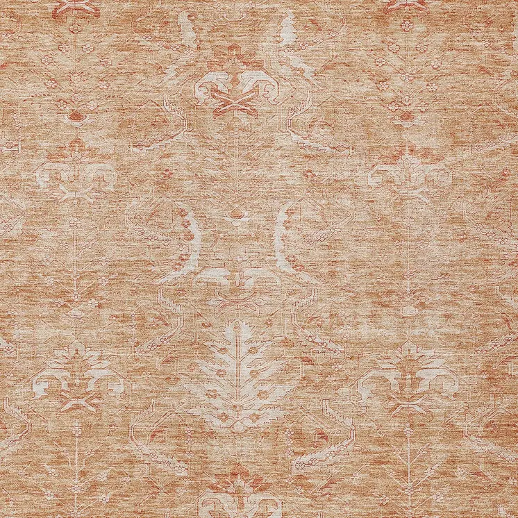 3' X 5' Salmon And Terra Cotta Damask Washable Indoor Outdoor Area Rug