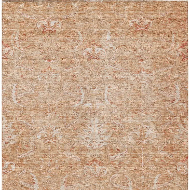 5' X 8' Salmon And Terra Cotta Damask Washable Indoor Outdoor Area Rug