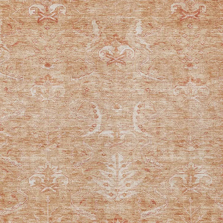 5' X 8' Salmon And Terra Cotta Damask Washable Indoor Outdoor Area Rug