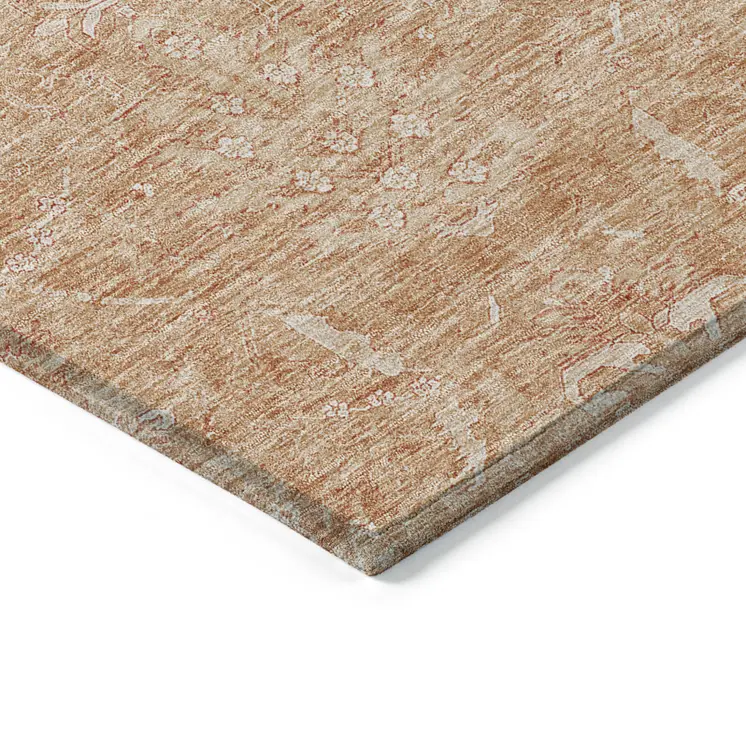 8' X 10' Salmon And Terra Cotta Damask Washable Indoor Outdoor Area Rug