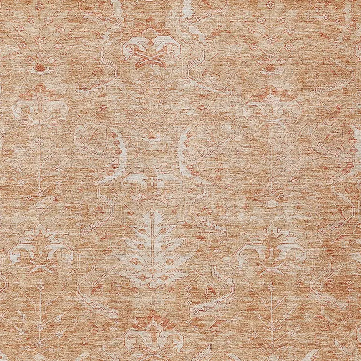8' X 10' Salmon And Terra Cotta Damask Washable Indoor Outdoor Area Rug