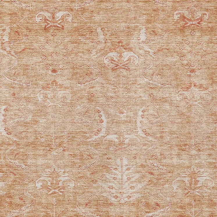 9' X 12' Salmon And Terra Cotta Damask Washable Indoor Outdoor Area Rug