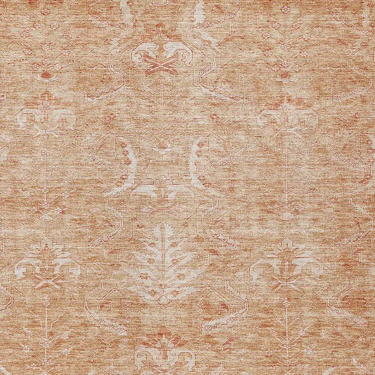 10' X 14' Salmon And Terra Cotta Damask Washable Indoor Outdoor Area Rug