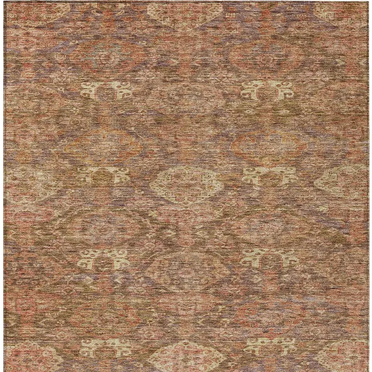3' X 5' Brown And Tan Damask Washable Indoor Outdoor Area Rug
