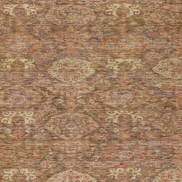8' X 10' Brown And Tan Damask Washable Indoor Outdoor Area Rug