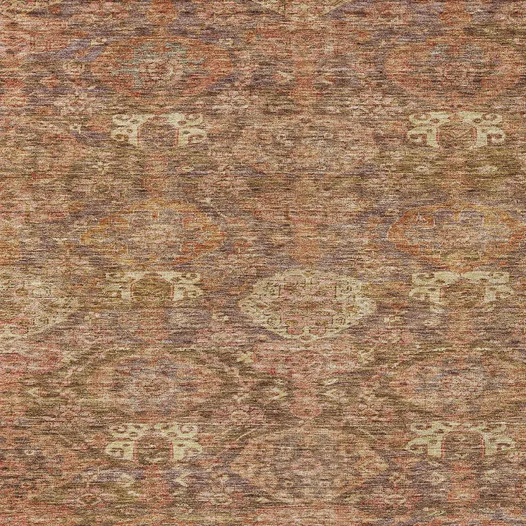9' X 12' Brown And Tan Damask Washable Indoor Outdoor Area Rug