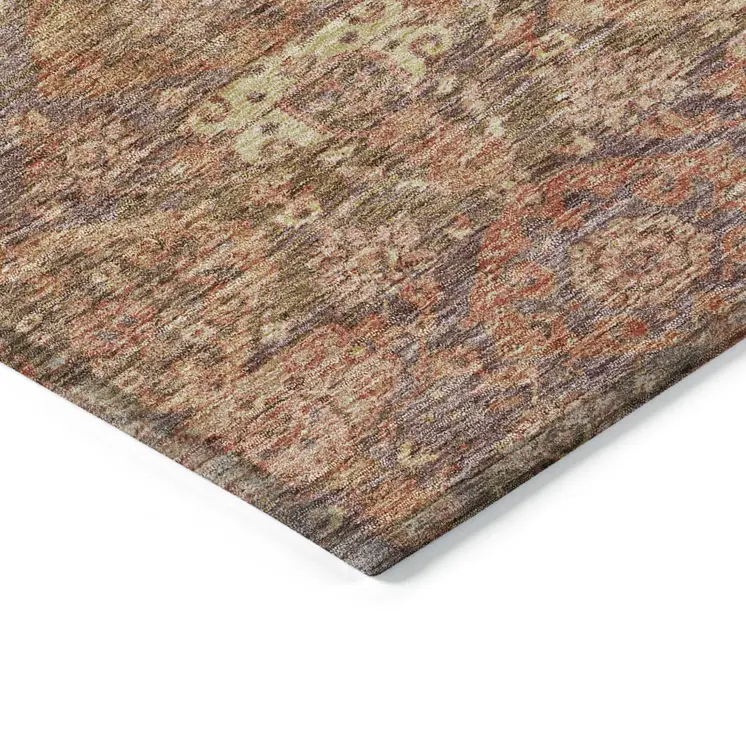 10' X 14' Brown And Tan Damask Washable Indoor Outdoor Area Rug