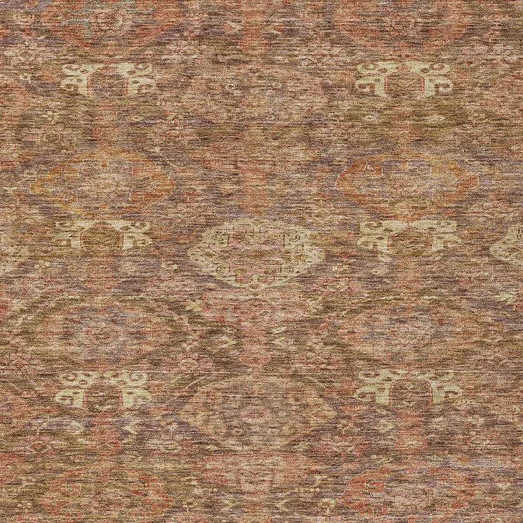10' X 14' Brown And Tan Damask Washable Indoor Outdoor Area Rug