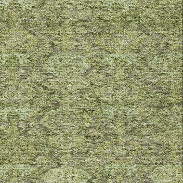 3' X 5' Green And Gray Damask Washable Indoor Outdoor Area Rug