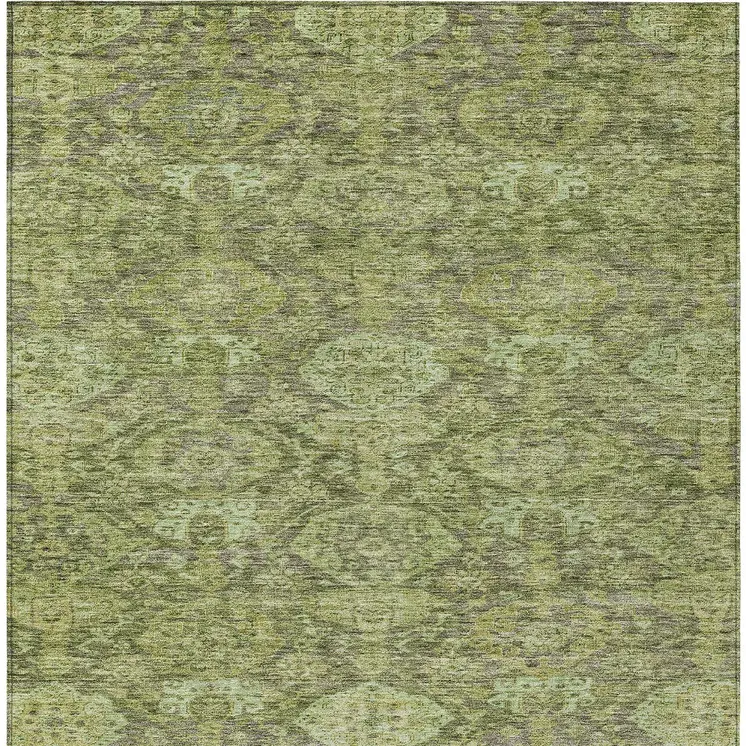 5' X 8' Green And Gray Damask Washable Indoor Outdoor Area Rug