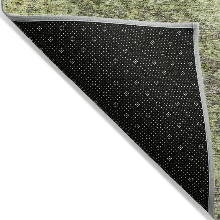 5' X 8' Green And Gray Damask Washable Indoor Outdoor Area Rug