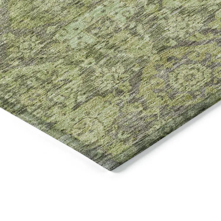 5' X 8' Green And Gray Damask Washable Indoor Outdoor Area Rug