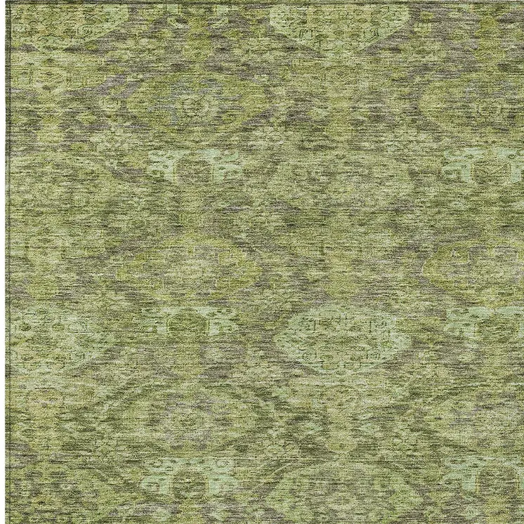5' X 8' Green And Gray Damask Washable Indoor Outdoor Area Rug
