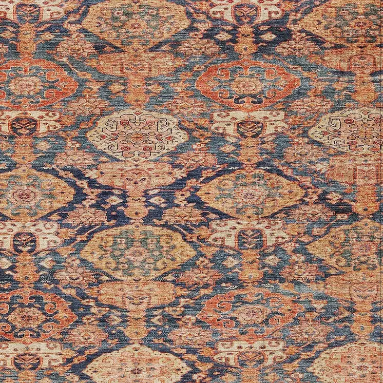 5' X 8' Terra Cotta And Charcoal Damask Washable Indoor Outdoor Area Rug